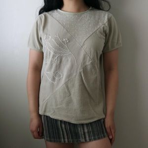 Woolrich khaki patchy floral embroidery shirt